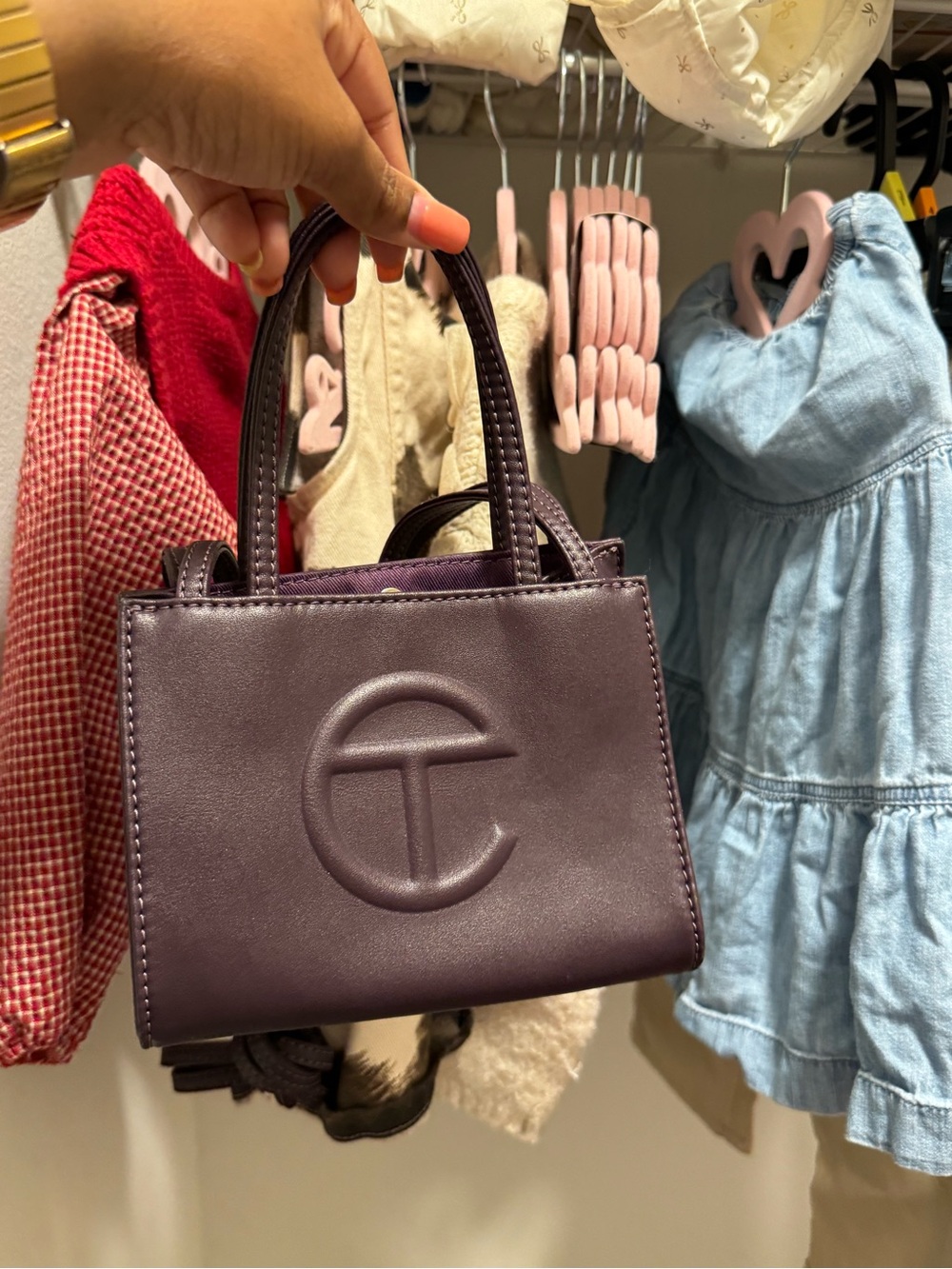 Telfar Mini Leather Shopper in Deep Plum